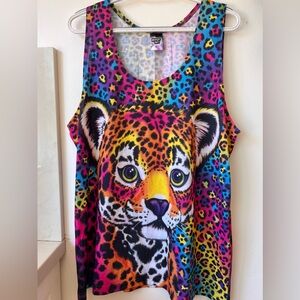 Lisa Frank Rock On Tiger cub leopard tank top shirt rainbow pink colorful XL